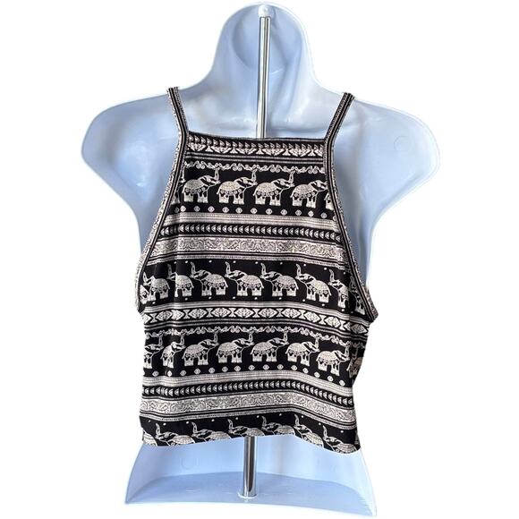 Unbranded elephant print halter cami crop top black beige high neck Y2K boho - Picture 2 of 3